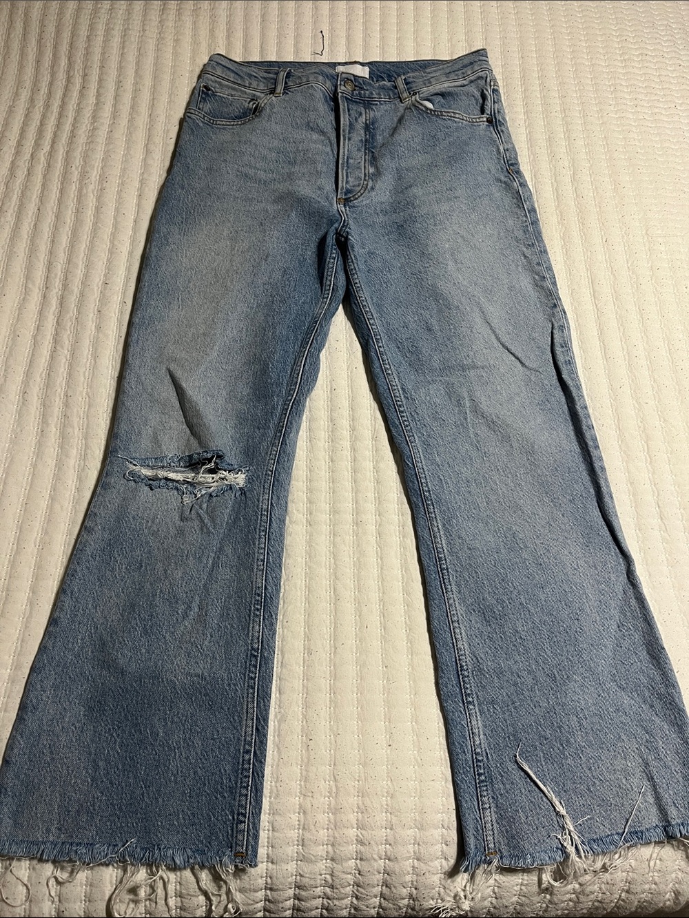 Boyish Light Blue Bootcut Jeans with Knee Distress